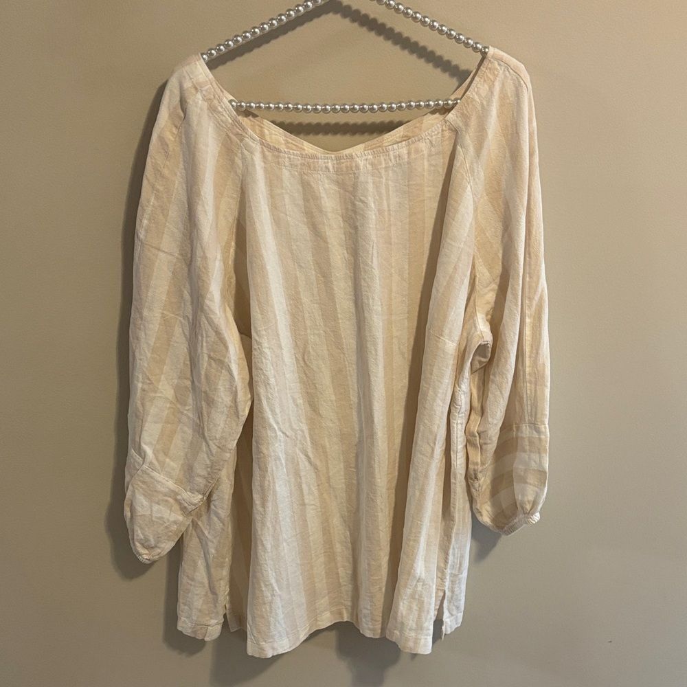 LOFT Beige Striped Blouse nwt size 20 linen blend